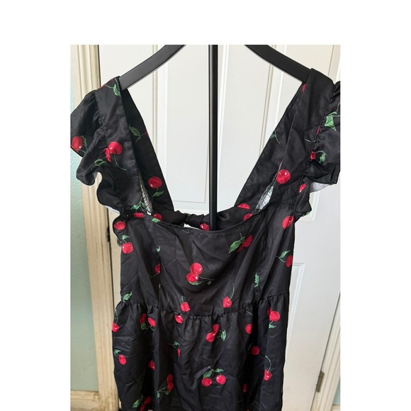 SHEIN Dresses & Skirts - SHEIN Curve Black Cherry Print Ruffle‎ Sleeve Tie Back Mini Dress Plus Size 4XL